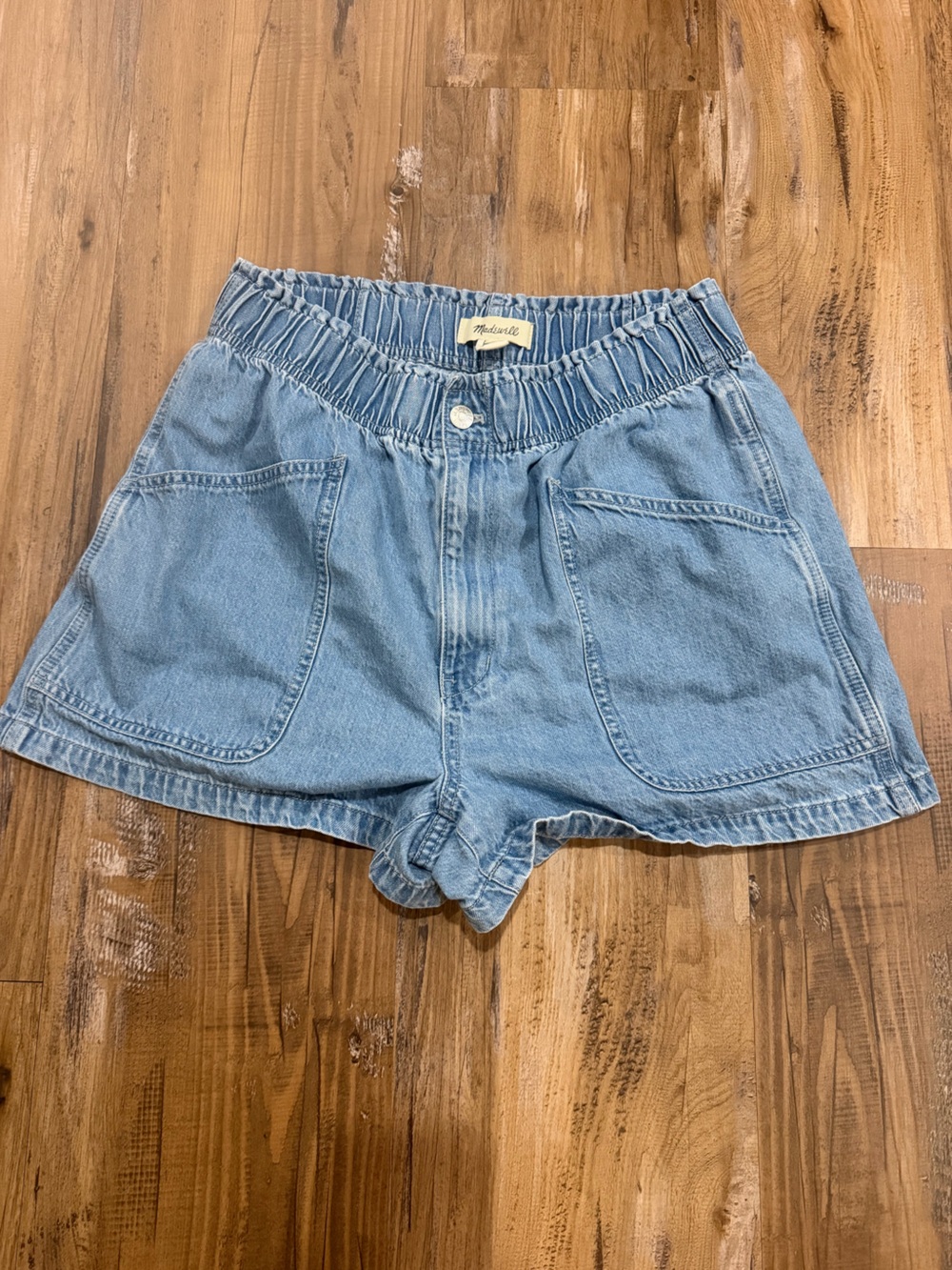 Madewell Light Blue Denim Elastic-Waist Shorts